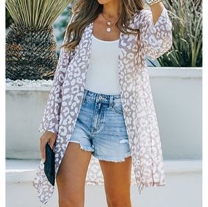 Gray and white leopard print kimono